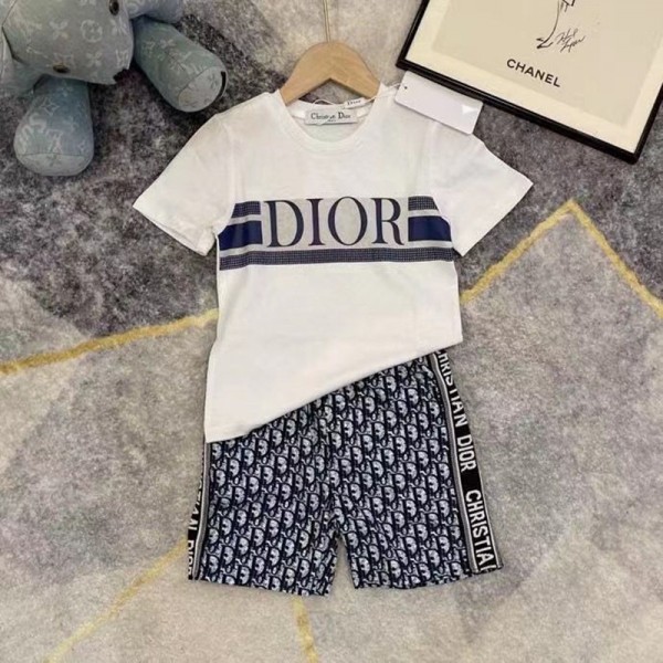 Dior ディオールハイブランド子供服 男の子 セットアップ 夏 半袖 Tシャツ ハーフパンツ 半ズボン 上下セット 子供 ジャージ 上下セット 90-160cm 男の子 服 カジュアル 韓国 おしゃれ 男の子 半袖スウェット 