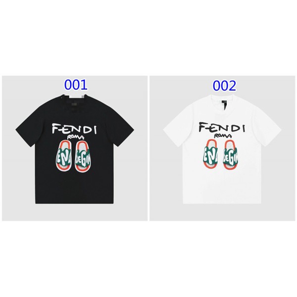 フェンディ tシャツ 半袖 潮流 個性スリッパ柄  ハイブランド FENDI 上着 メンズ 人気 男女向け 丸首 ソフトトップス 柔らかい 着心地よい XS~4XL