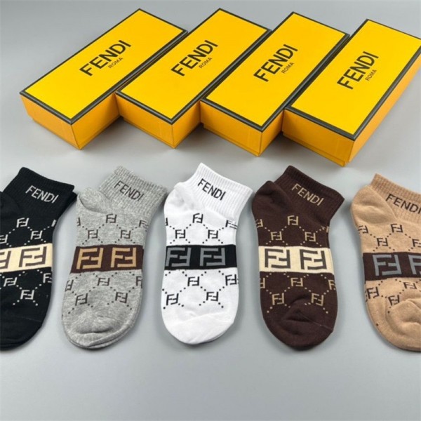 Fendi フェンデイハイブランド5足セット ソックス 綿製レディース向け 靴下 かわいいブランド ストッキング 大人気コットン 靴下 メンズ 通気性