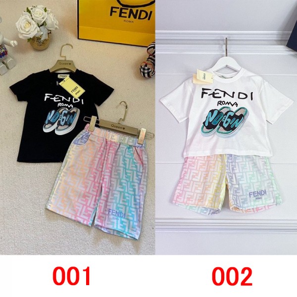 FENDI フェンディ ２点セット 子供服 キッズ 上下セット 半袖 Tシャツ 半ズボン カジュアル 潮流 男女兼用