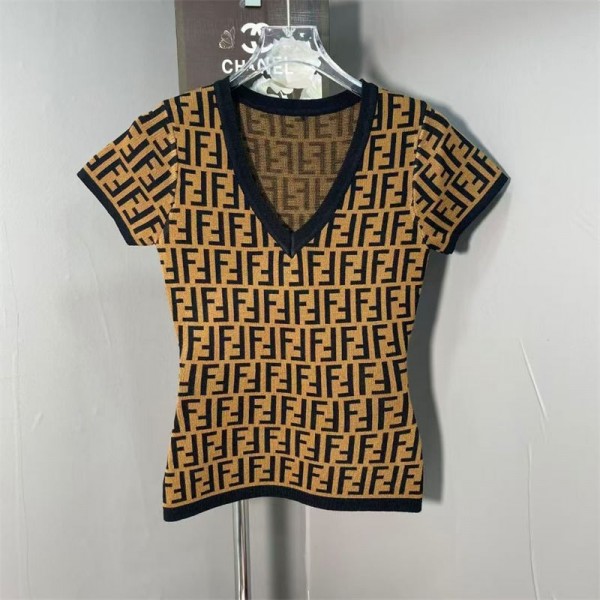 Fendi フェンディ ハイブランドサマーニット レディース トップス 半袖 きれいめ 春 夏 秋 ファッション 薄手ニット カットソー オフィス カジュアル スリム XS - L