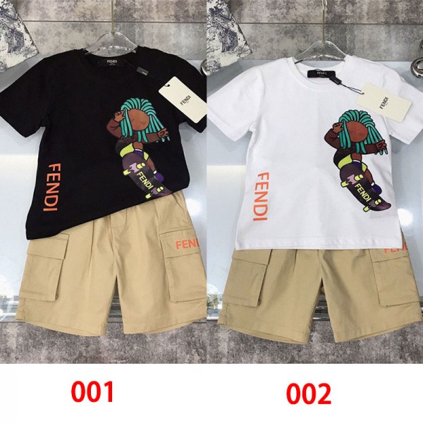 Fendi フェンディブランド子供服 男の子 セットアップ 夏 ガールズ 半袖 Tシャツ ハーフパンツ 上下セット キッズ 夏服 子供 ジャージ 上下セット ボーイズ 普段着 カジュアル 韓国 お洒落 半袖スウェット セットアップ 通園 通学 90 - 160cm