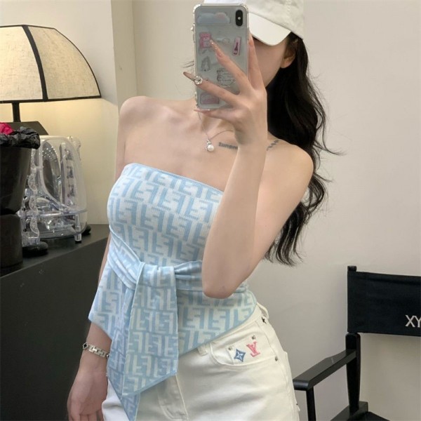 Fendi フェンディブランドキャミソール レディース リブニット トップス きれい 可愛い フライス編み タンクトップ フリーサイズ ノースリーブ XS - L