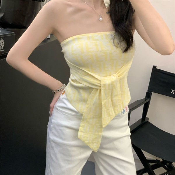 Fendi フェンディブランドキャミソール レディース リブニット トップス きれい 可愛い フライス編み タンクトップ フリーサイズ ノースリーブ XS - L