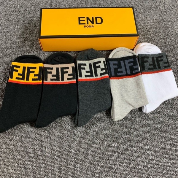 Fendi フェンディハイブランド ソックス 綿製ブランド ストッキング 大人気コットン 靴下 メンズ 通気性浅口ソックス 女の子好き 韓国5足セット