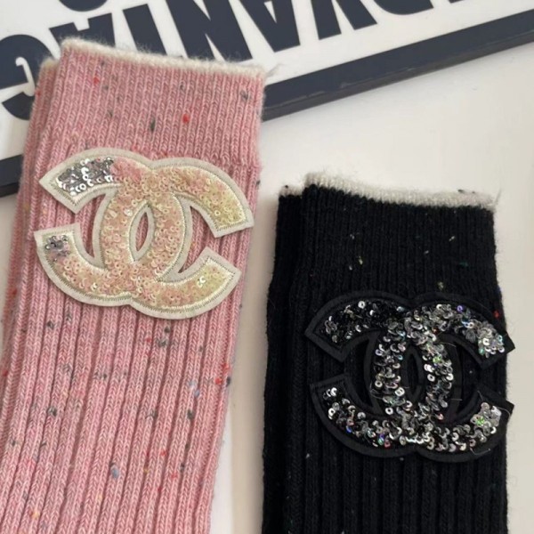 Chanel シャネルハイブランド ソックス スパンコールココマーク ワンポイント リブ編み 中筒 4色 レディース メンズ ブランドソックス おしゃれ くつした