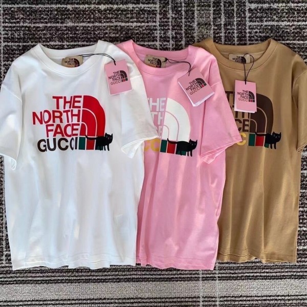 ブランド The North Face コラボ グッチ 大人服 綿製Tシャツ 柔らかい 着心地良い ザノースフェイス 半袖 シンプル オシャレ 高品質 ゆとり 通気性抜群 ブランドコピー 激安 S-4XL