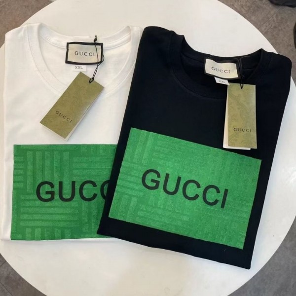 グッチ Tシャツ 半袖 ブランドコピー Gucci 上着 レディース トップス カジュアル メンズ トレーナーシャツ オシャレ コットン製 潮流 フロッキープリント 男女通用