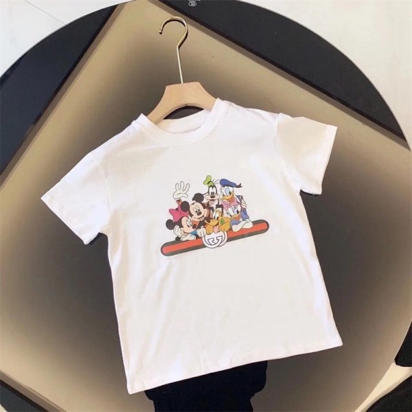 グッチ ディズニー Tシャツ 子供服 可愛い gucci ブランド KIDS 半袖 ミッキマウス柄 上質コットン製 着心良い オシャレ カジュアル 男女兼用