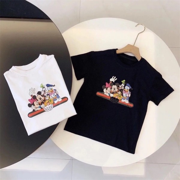 グッチ ディズニー Tシャツ 子供服 可愛い gucci ブランド KIDS 半袖 ミッキマウス柄 上質コットン製 着心良い オシャレ カジュアル 男女兼用