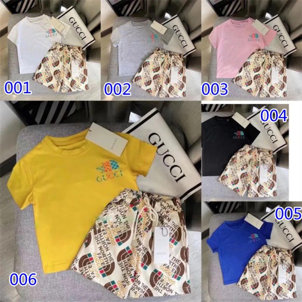 ザノースフェイス グッチ 子供服 コットン製 Ｔシャツ gucci  ハーフパンツ the north face 上下セット シンプル 上品 スポーツ 夏 プリント柄 お洒落 半袖シャツ 半ズボン短パン 2枚組み夏セット 6色