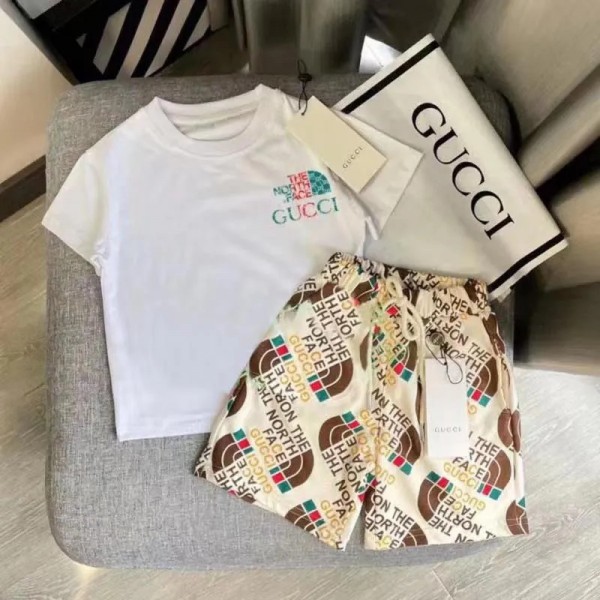 ザノースフェイス グッチ 子供服 コットン製 Ｔシャツ gucci  ハーフパンツ the north face 上下セット シンプル 上品 スポーツ 夏 プリント柄 お洒落 半袖シャツ 半ズボン短パン 2枚組み夏セット 6色