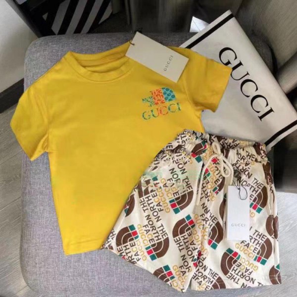 ザノースフェイス グッチ 子供服 コットン製 Ｔシャツ gucci  ハーフパンツ the north face 上下セット シンプル 上品 スポーツ 夏 プリント柄 お洒落 半袖シャツ 半ズボン短パン 2枚組み夏セット 6色