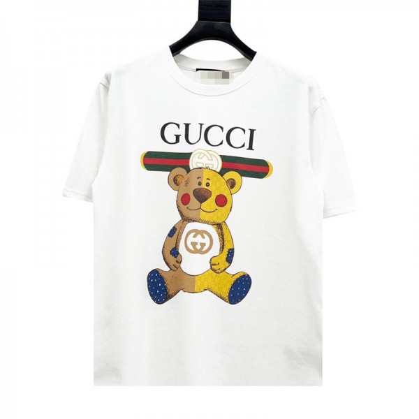 ハイブランド グッチ Tシャツ 黒白 ペア服 メンズ 上着 可愛い クマ柄 ペアルック オシャレGucci レディース 半袖 トップス 大きいサイズ カジュアル 男女通用 着心良い S~5XL