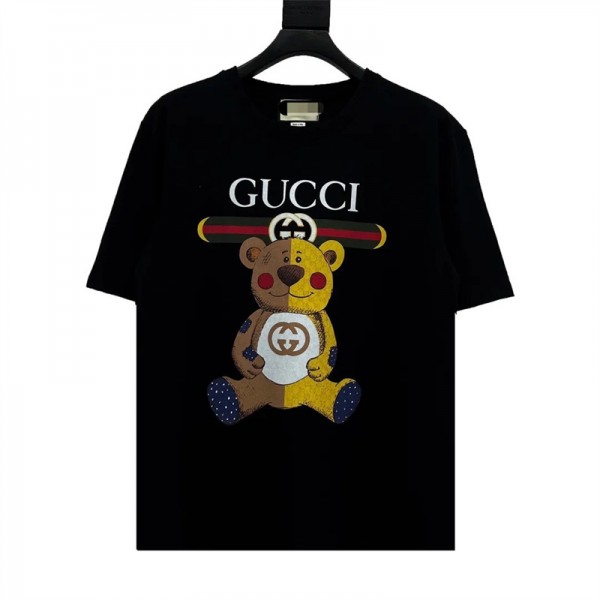 ハイブランド グッチ Tシャツ 黒白 ペア服 メンズ 上着 可愛い クマ柄 ペアルック オシャレGucci レディース 半袖 トップス 大きいサイズ カジュアル 男女通用 着心良い S~5XL