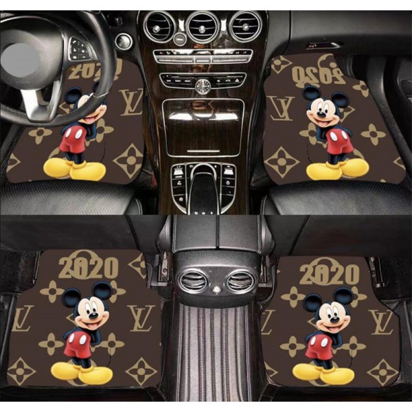 Louis Vuitton ブランド 高級車用品 カーマット 4点セット ふわりとした物 カウズ カーフロアマット gucci  脚踏みマット かわいい 漫画柄 ファッション 高品質 滑り止め キレイに保つ 四季通用 ふわふわ 絨毯