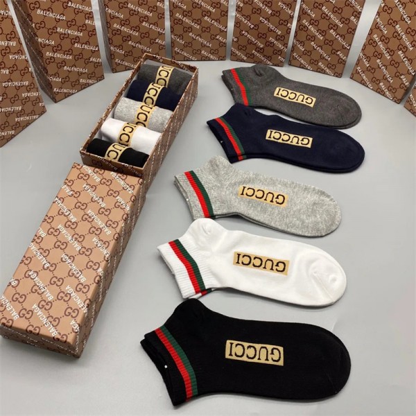 Gucci グッチハイブランド ソックス 綿製コットン 5足セット 靴下 メンズ 通気性上質な コットン ソックス くつしたブランドソックス 男女兼用 ファッション