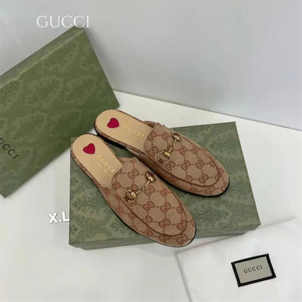 グッチ サンダル GUCCI ブランド ローファースリッパ 軽量 レディース かかとなしサンダル 蒸れない お出かけ用スリッパ 通気性 流行りモノグラム柄 履きやすい 室内履き ファッション