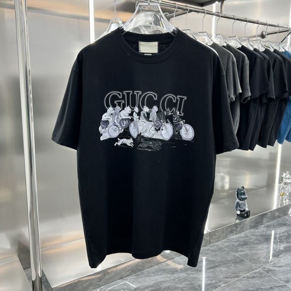 グッチ GUCCI ｔシャツ 黒白 カジュアル 丸首 男女通用