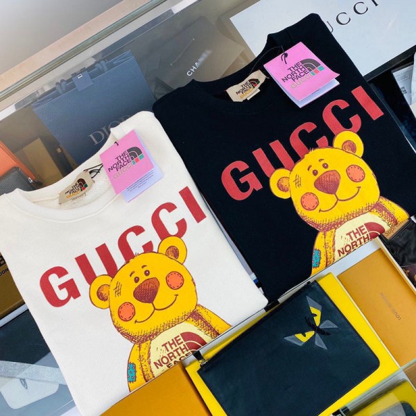 Gucci グッチ the north face シャツ 子供服 白黒 シンプル 男女通用 長袖 可愛い 春秋 カジュアル