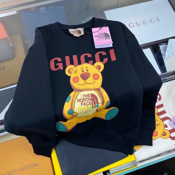 Gucci グッチ the north face シャツ 子供服 白黒 シンプル 男女通用 長袖 可愛い 春秋 カジュアル