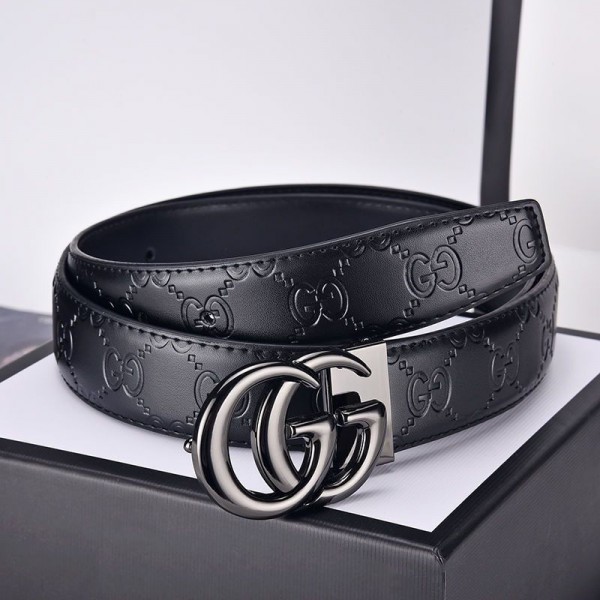 Gucci ブランド ベルトメンズ オートロックスライド式バックル グッチ 紳士 スーツベルト 無段階調整 穴なし ビジネス カジュアル サイズ調節可能 カットフリータイプ