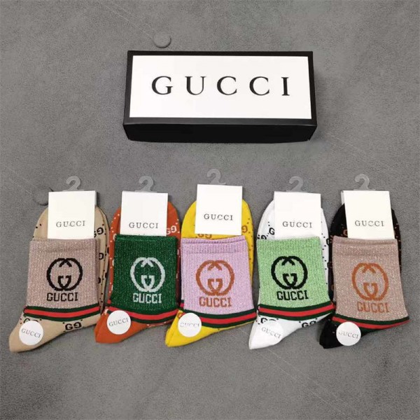Gucci グッチ ハイブランド ソックス 綿製レディース向け 靴下 5足セット かわいい上質な コットン ソックス くつしたブランドソックス 男女兼用 ファッション