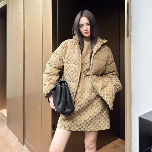 Gucci グッチブランド中綿ジャケット ショート丈 立ち襟 ダウンジャケット ボリューム感 あたたかい ファッション チェック柄 ショートコート 綿入りジャケット 韓国風 S - L