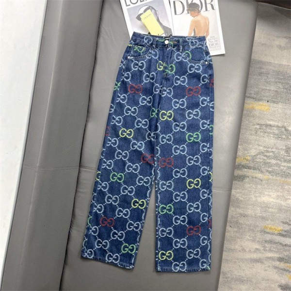グッチ ジーンズ メンズ 大きいサイズ ズボン Gucci デニムパンツ ワイドパンツ ゆったり イージーパンツ ストリート系 バギーパンツ 柔らかい肌触り ポケット付き GGジャガード柄 カジュアル 春夏秋冬