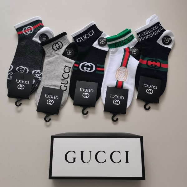 Gucci グッチレディース向け 靴下 かわいいブランドソックス 5足セット 大人気コットン 靴下 メンズ 通気性 浅口ソックス 女の子好き 韓国