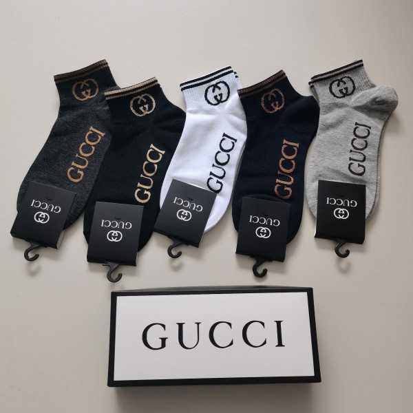 Gucci グッチレディース向け 靴下 かわいいブランドソックス 5足セット 大人気コットン 靴下 メンズ 通気性 浅口ソックス 女の子好き 韓国