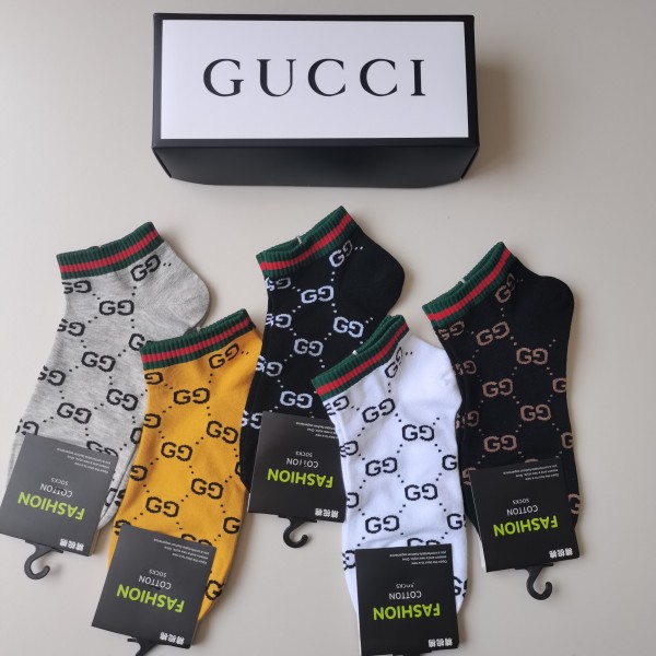 Gucci グッチレディース向け 靴下 かわいいブランドソックス 5足セット 大人気コットン 靴下 メンズ 通気性 浅口ソックス 女の子好き 韓国
