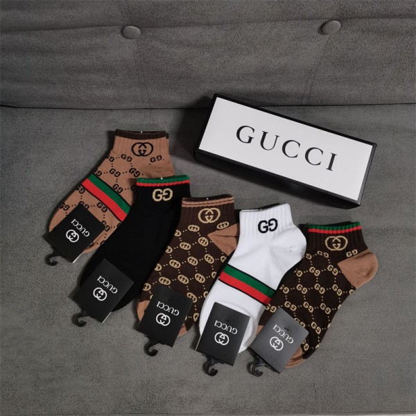 Gucci グッチハイブランド ソックス 綿製ブランド ストッキング 大人気コットン 靴下 メンズ 通気性上質な コットン ソックス くつした 5足セット