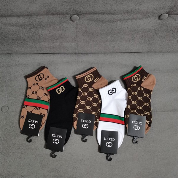 Gucci グッチハイブランド ソックス 綿製ブランド ストッキング 大人気コットン 靴下 メンズ 通気性上質な コットン ソックス くつした 5足セット
