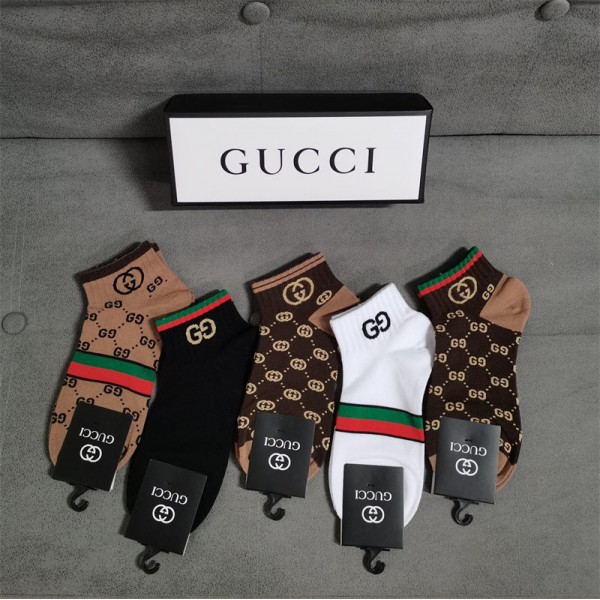 Gucci グッチハイブランド ソックス 綿製ブランド ストッキング 大人気コットン 靴下 メンズ 通気性上質な コットン ソックス くつした 5足セット