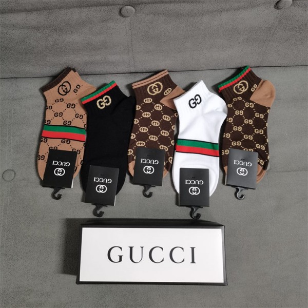 Gucci グッチハイブランド ソックス 綿製ブランド ストッキング 大人気コットン 靴下 メンズ 通気性上質な コットン ソックス くつした 5足セット