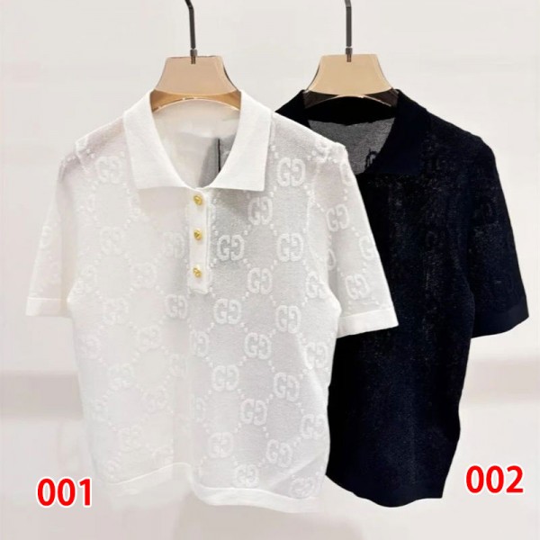 Gucci グッチブランドポロシャツ レディース Tシャツ トップス 襟付き プルオーバー Vネック S - 2XL カットソー 半袖 ティーシャツ トップス 可愛い ワッフル 夏服 ゆったり シンプル カジュアル 薄手 着痩せ 普段着 通勤 春夏