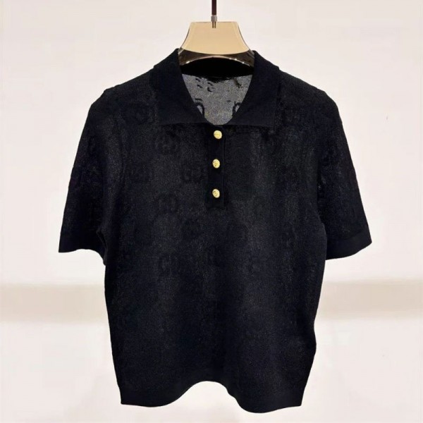 Gucci グッチブランドポロシャツ レディース Tシャツ トップス 襟付き プルオーバー Vネック S - 2XL カットソー 半袖 ティーシャツ トップス 可愛い ワッフル 夏服 ゆったり シンプル カジュアル 薄手 着痩せ 普段着 通勤 春夏