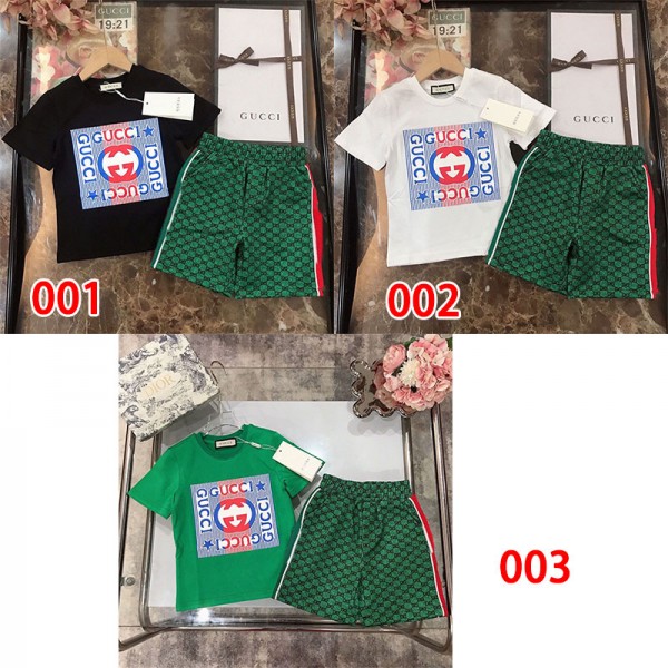 Gucci グッチハイブランドキッズ 半袖tシャツ 半ズボン 女の子 男の子 夏服 ２点セット ゆったり ルーズ 涼しい 子供服 カジュアル 普段着 部屋着 ルームウェア お洒落 90-160cm