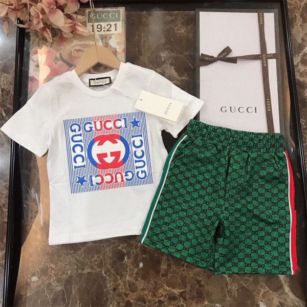 Gucci グッチハイブランドキッズ 半袖tシャツ 半ズボン 女の子 男の子 夏服 ２点セット ゆったり ルーズ 涼しい 子供服 カジュアル 普段着 部屋着 ルームウェア お洒落 90-160cm