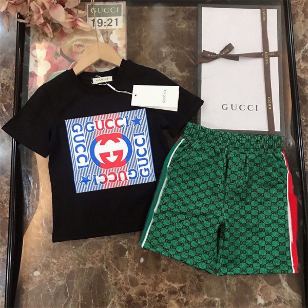 Gucci グッチハイブランドキッズ 半袖tシャツ 半ズボン 女の子 男の子 夏服 ２点セット ゆったり ルーズ 涼しい 子供服 カジュアル 普段着 部屋着 ルームウェア お洒落 90-160cm