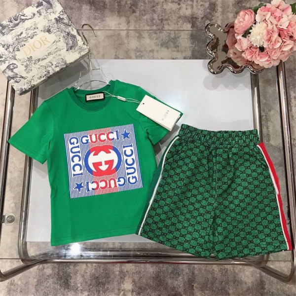 Gucci グッチハイブランドキッズ 半袖tシャツ 半ズボン 女の子 男の子 夏服 ２点セット ゆったり ルーズ 涼しい 子供服 カジュアル 普段着 部屋着 ルームウェア お洒落 90-160cm
