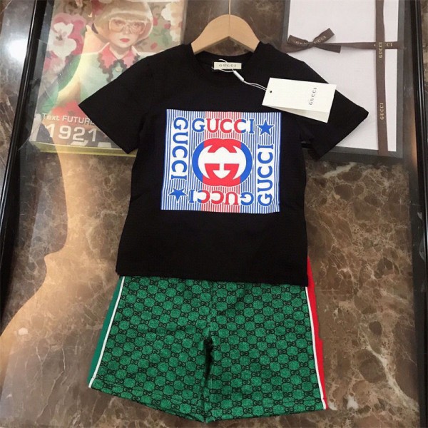 Gucci グッチハイブランドキッズ 半袖tシャツ 半ズボン 女の子 男の子 夏服 ２点セット ゆったり ルーズ 涼しい 子供服 カジュアル 普段着 部屋着 ルームウェア お洒落 90-160cm