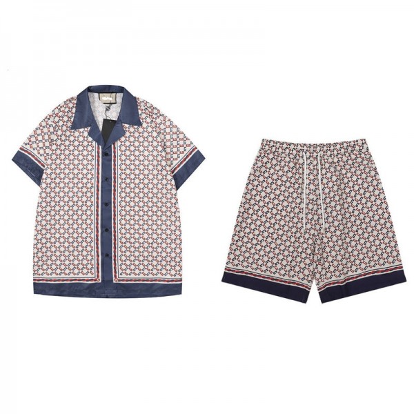 Gucci グッチブランド夏 アロハシャツ メンズ セットアップ 半袖シャツ ショートパンツ S - 5XL 2点セット 花柄 Tシャツ ハーフパンツ 上下セット メンズ プリント ハワイシャツ 夏 ビーチ ハワイアン カップル トップス リゾート スタイル レジャー ウェア