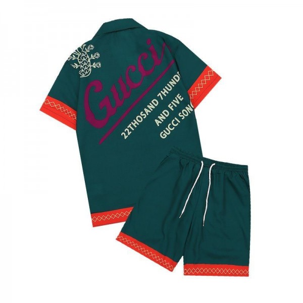 Gucci グッチブランド夏 アロハシャツ メンズ セットアップ 半袖シャツ ショートパンツ S - 5XL 2点セット 花柄 Tシャツ ハーフパンツ 上下セット メンズ プリント ハワイシャツ 夏 ビーチ ハワイアン カップル トップス リゾート スタイル レジャー ウェア