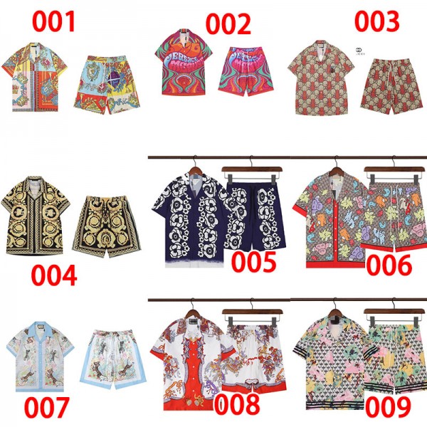 Gucci グッチブランドアロハシャツ 上下セット アロハシャツ メンズ レディース 夏 ビーチシャツ 速乾 ポリエステル UVカット 半袖シャツ S- 5XL ビーチ 夏祭り ゆったり 薄手 軽量 爽やか 通気 旅行 男女兼用