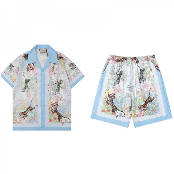 Gucci グッチブランドアロハシャツ 上下セット アロハシャツ メンズ レディース 夏 ビーチシャツ 速乾 ポリエステル UVカット 半袖シャツ S- 5XL ビーチ 夏祭り ゆったり 薄手 軽量 爽やか 通気 旅行 男女兼用
