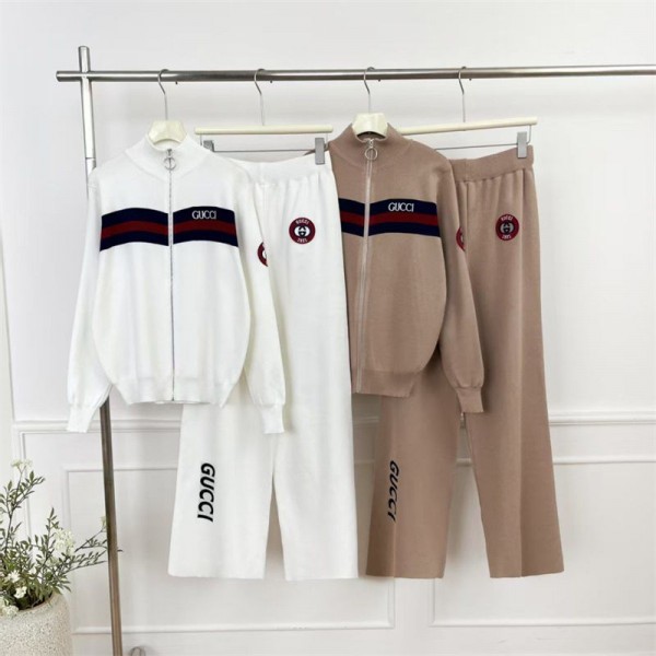 Gucci グッチブランドニットセットアップ レディース カーディガン S - 2XL ニットコート 重ね着 セーター ワイドパンツ 上下 2点セット ニットパンツ トップス ロングパンツ 大きいサイズ おしゃれ トップス キレイめ 体型カバー
