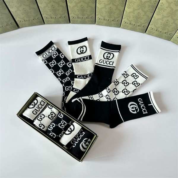 Gucci グッチハイブランド ソックス 綿製コットン 靴下 メンズ 通気性浅口ソックス 女の子好き 韓国ブランドソックス 男女兼用 ファッション 5足セット