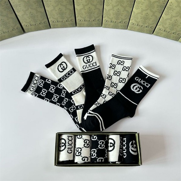 Gucci グッチハイブランド ソックス 綿製コットン 靴下 メンズ 通気性浅口ソックス 女の子好き 韓国ブランドソックス 男女兼用 ファッション 5足セット